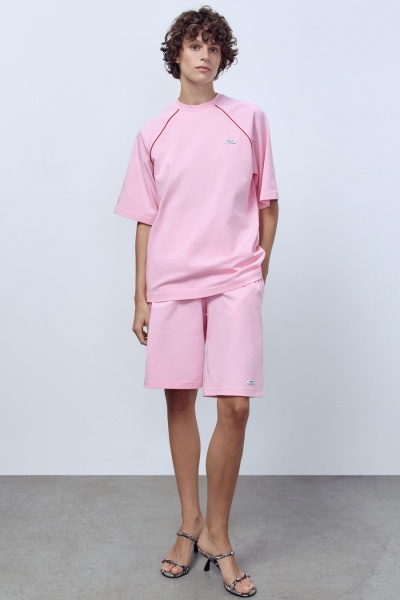 Футболка оверсайз с кантом, розовый