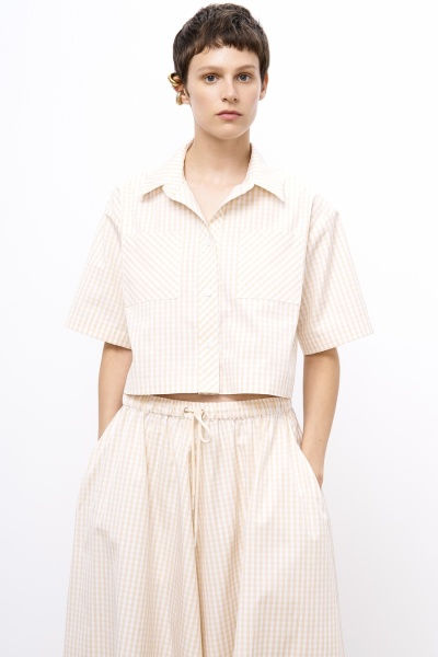 Рубашка в клетку виши, бежевый