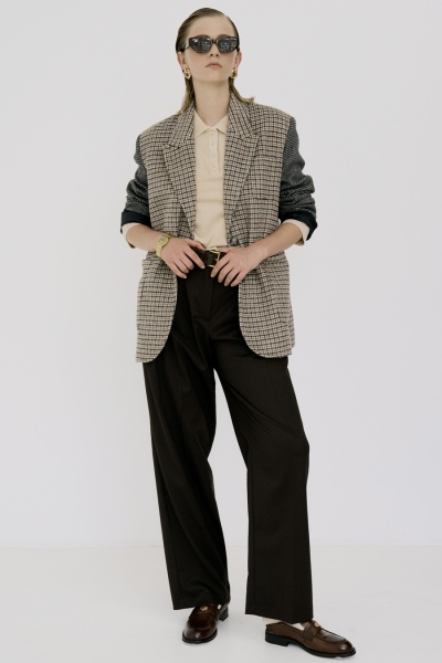 Брюки из шерсти на поясе со складками цвета шоколад