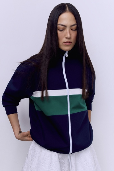 Толстовка на молнии с контрастными вставками, синий