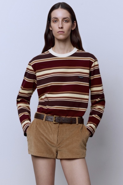 Лонгслив в полоску из итальянского хлопка, бордовый