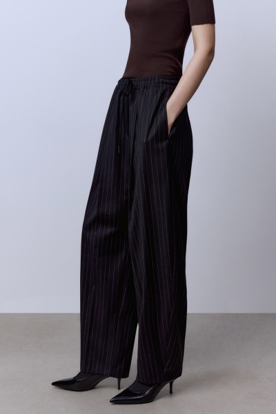 Брюки из шерстяной фланели в полоску, чёрный