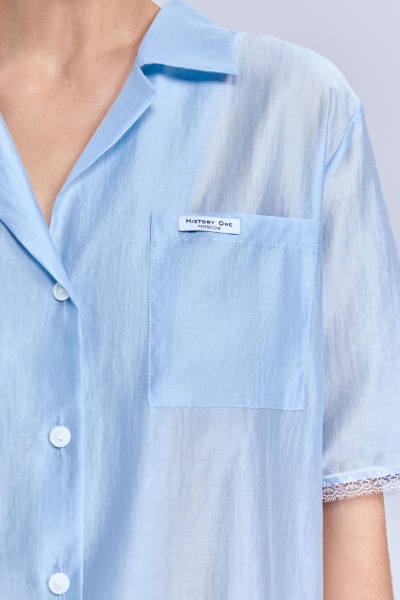 Рубашка из батистовой вуали с кружевом, голубой