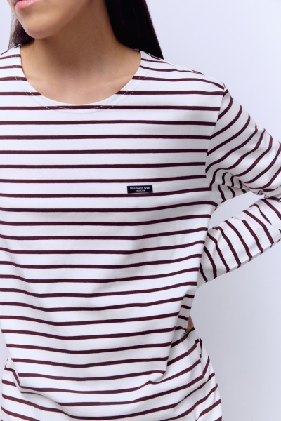 Лонгслив из хлопка в полоску, шоколадный