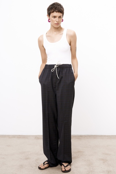 Брюки на резинке в клетку, тёмно-серый