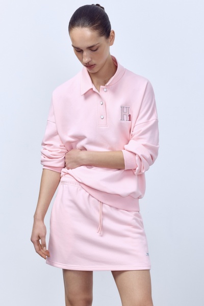 Поло с длинным рукавом из футера, розовый