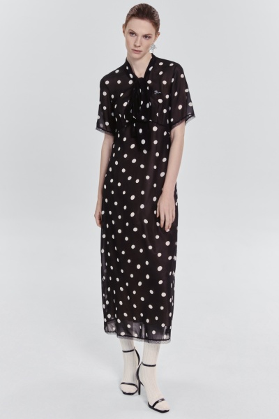 Платье в горох из шифона, чёрный