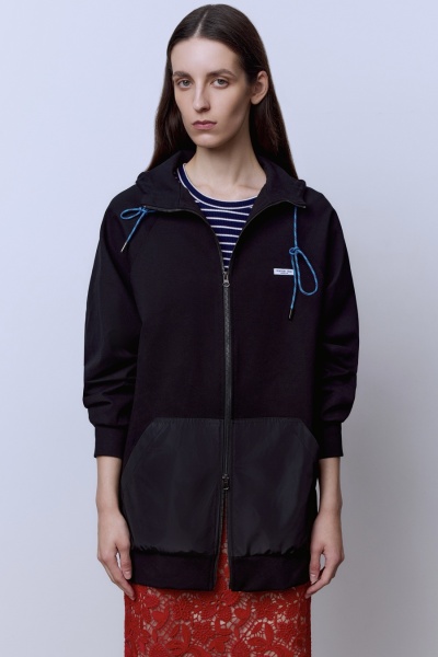 Толстовка удлинённая с нейлоном, чёрный