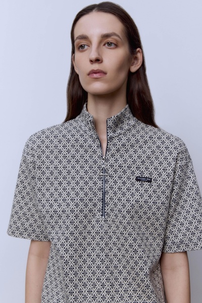 Поло на молнии с хлопком, синий