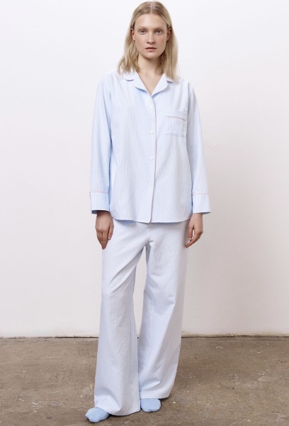 Рубашка пижамная с длинным рукавом в полоску, голубой