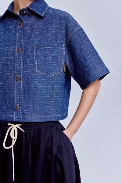 Рубашка-кроп из лёгкого денима, синий