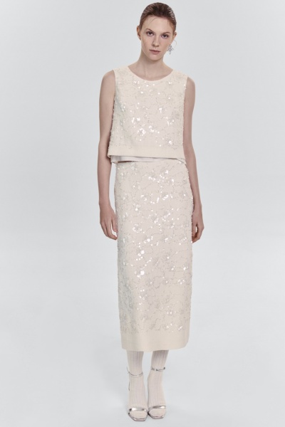 Топ из твида с бисером и пайетками, молочный