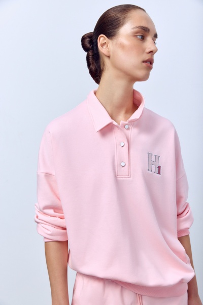 Поло с длинным рукавом из футера, розовый