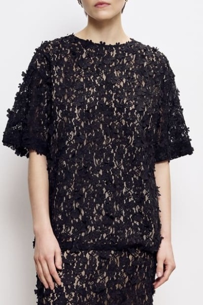Топ из накладного кружева, чёрный