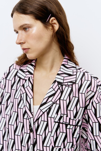 Рубашка из хлопка с геометричным принтом, розовый