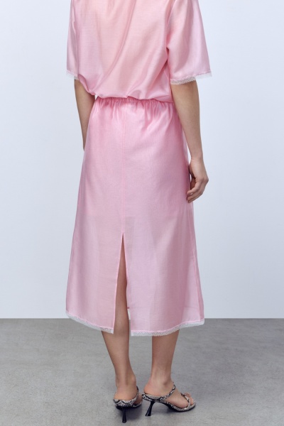 Юбка из батистовой вуали с кружевом, розовый