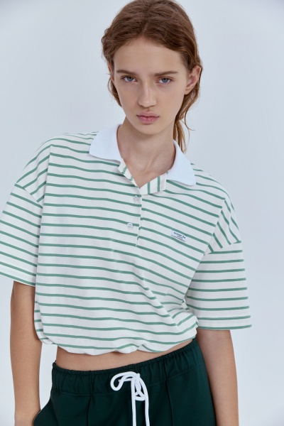 Поло в полоску на кулиске, зелёный