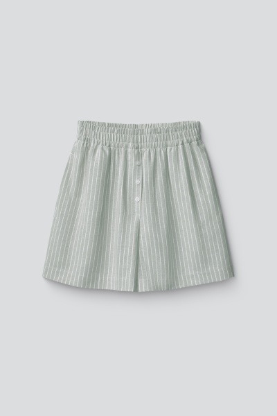 Шорты пижамные лен с хлопком в широкую полоску, мятный