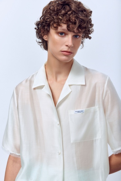 Рубашка из батистовой вуали с кружевом, молочный