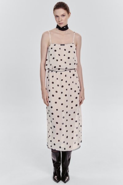 Юбка в горох из шифона, молочный