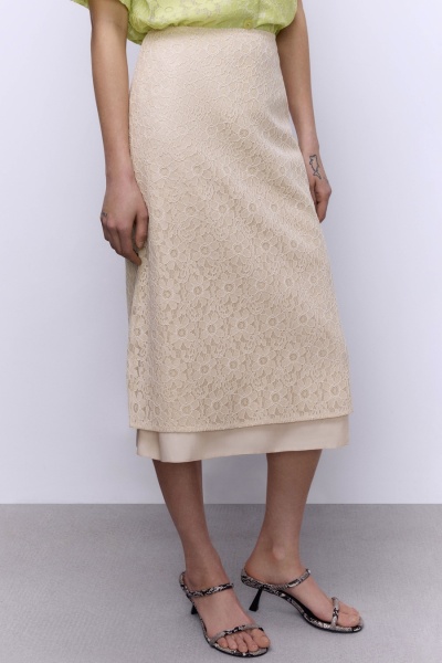 Юбка А-лайн с кружевом, шампань