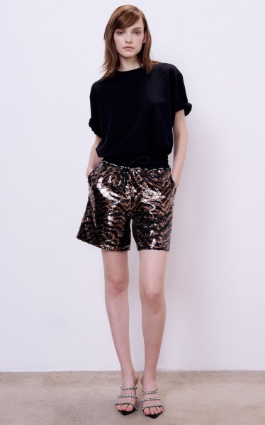 Шорты с пайетками и тигровым принтом, бронза-черный