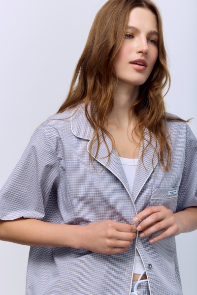 Рубашка в клетку из итальянского хлопка, бежевый/серый