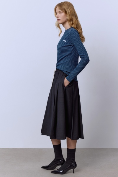 Юбка из премиальной шерсти со складками, тёмно-серый