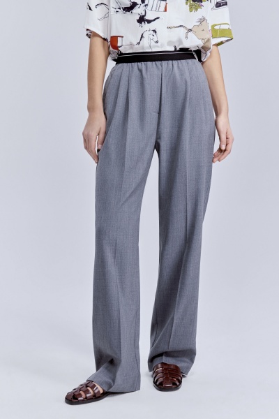 Брюки из итальянской премиальной шерсти Лана супер 100 на контрастной резинке, серый