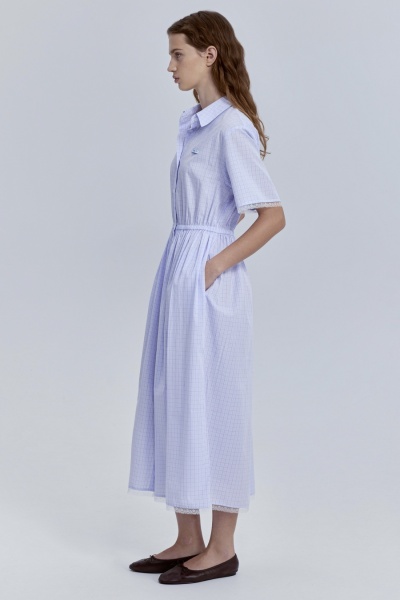 Платье в клетку из итальянского хлопка с кружевом, мультиколор