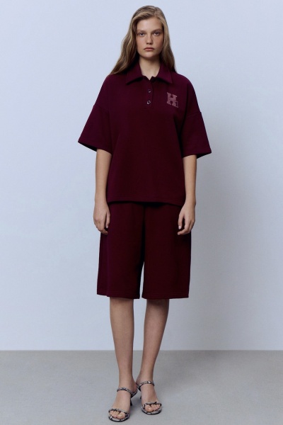 Бермуды из хлопкового футера, бордовый
