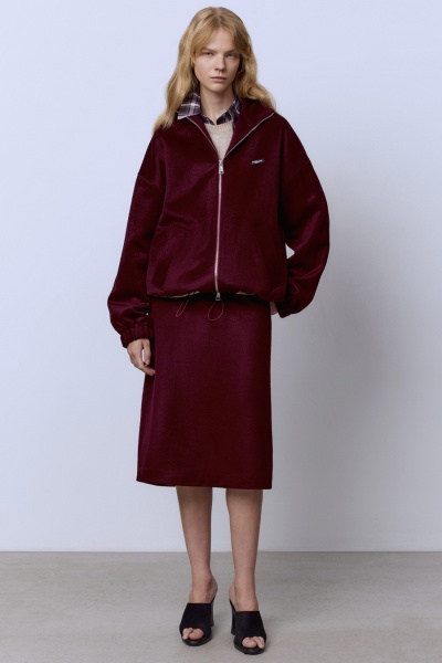 Юбка прямая из шерсти премиум, бордовый