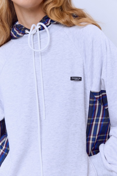 Худи из футера с нейлоном, серый меланж