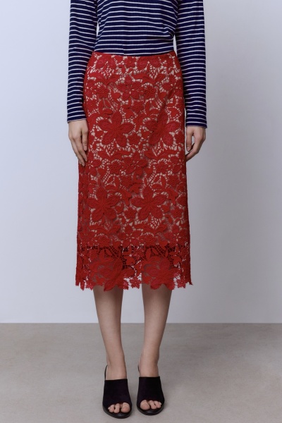 Юбка А-лайн из объемного итальянского кружева, красный