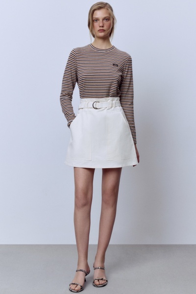 Юбка из денима с эффектом бархата, молочный