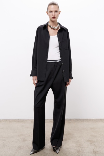 Рубашка классическая с длинным рукавом из шерсти, черный