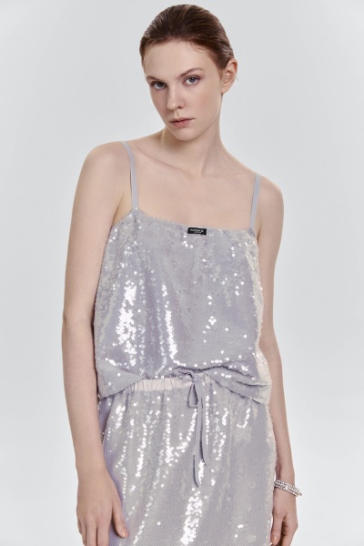 Топ с пайетками на шифоне, жемчужный