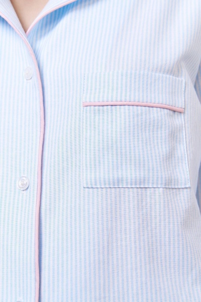 Рубашка пижамная с длинным рукавом в полоску, голубой