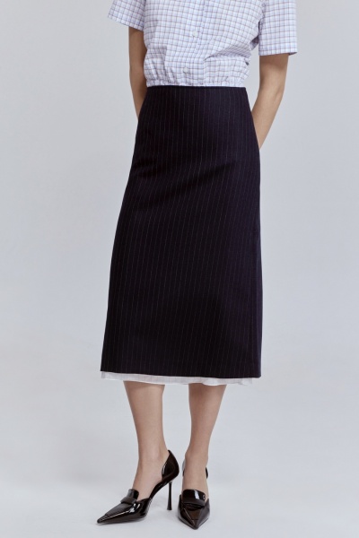 Юбка в полоску из шерсти с контрастной подкладкой, синий