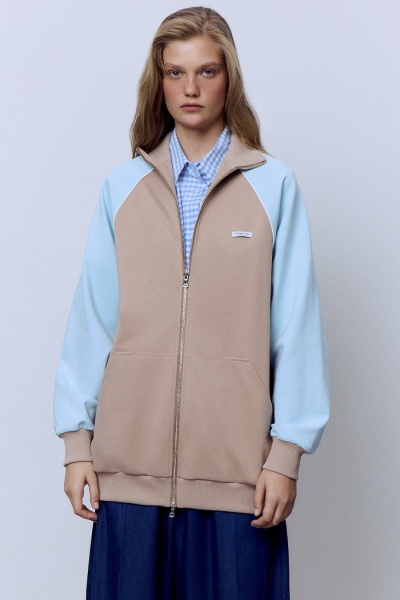 Толстовка на молнии с кантом, бежевый-голубой