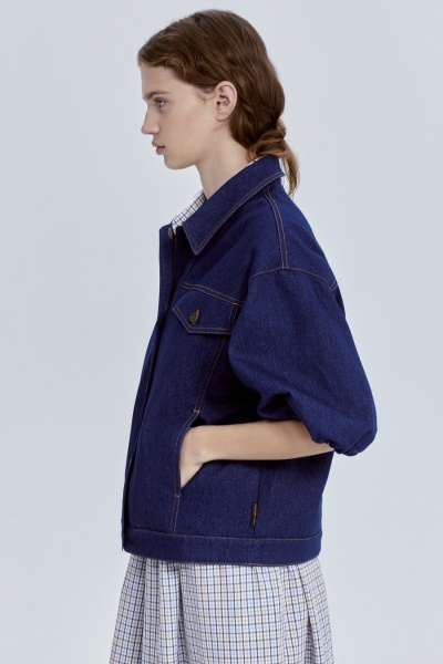 Куртка из денима с рукавами-фонариками, синий