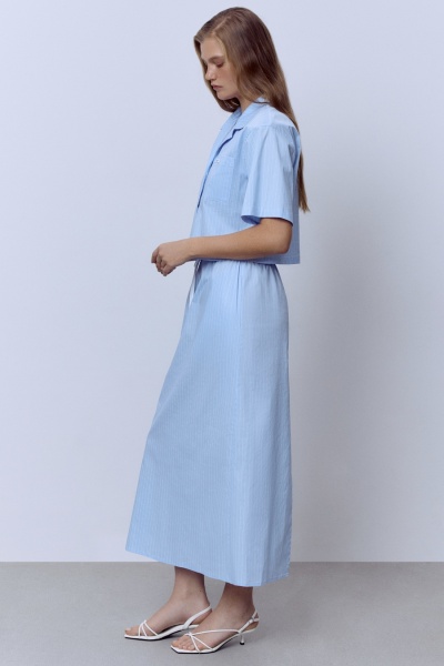 Юбка макси на кулиске в полоску, голубой