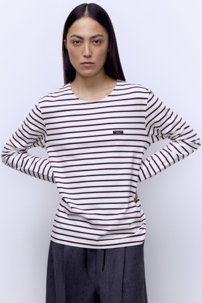 Лонгслив из хлопка в полоску, шоколадный