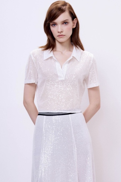 Поло-кроп с пайетками, белый