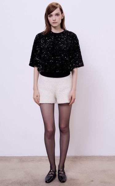 Топ из бархата с пайетками, черный
