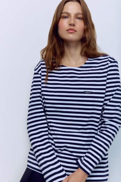 Лонгслив из хлопка в полоску, синий