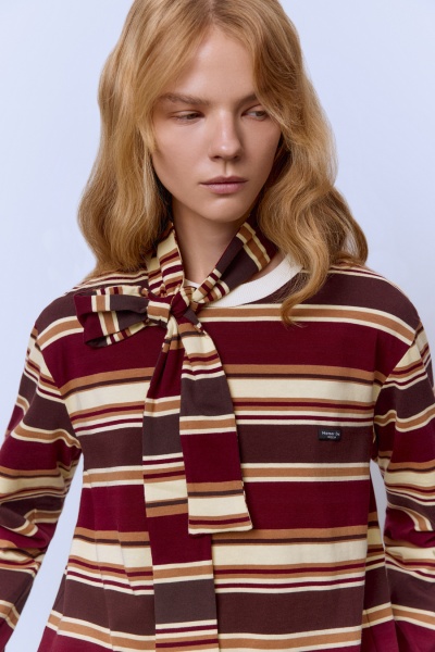 Лонгслив в полоску из итальянского хлопка, бордовый