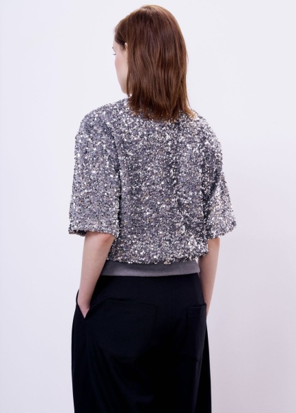 Топ из бархата с пайетками, серый