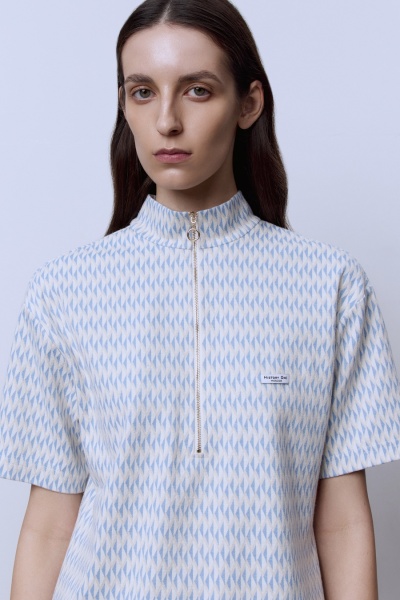 Поло на молнии из джерси жаккард, голубой