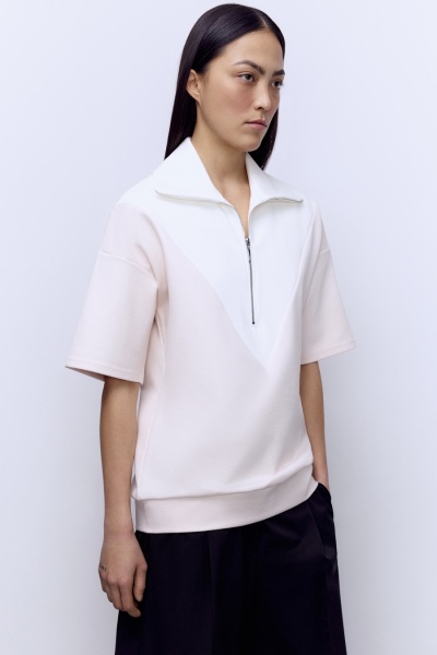 Поло на молнии удлинённое, белый/розовый